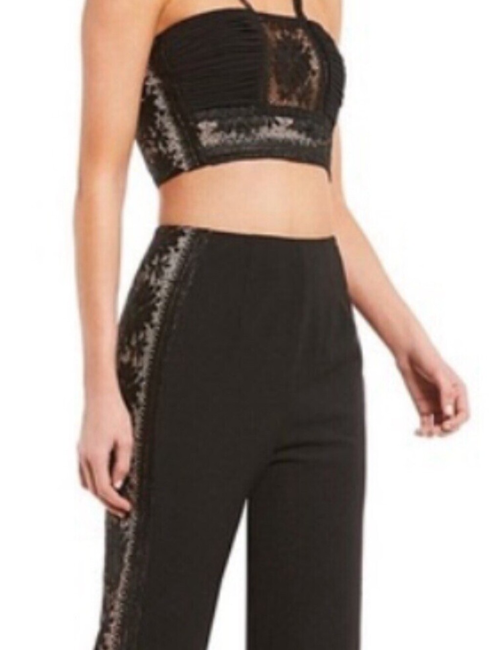 Free People Size 2 Two Piece Bella Pant Set in Black Flared Leg $350